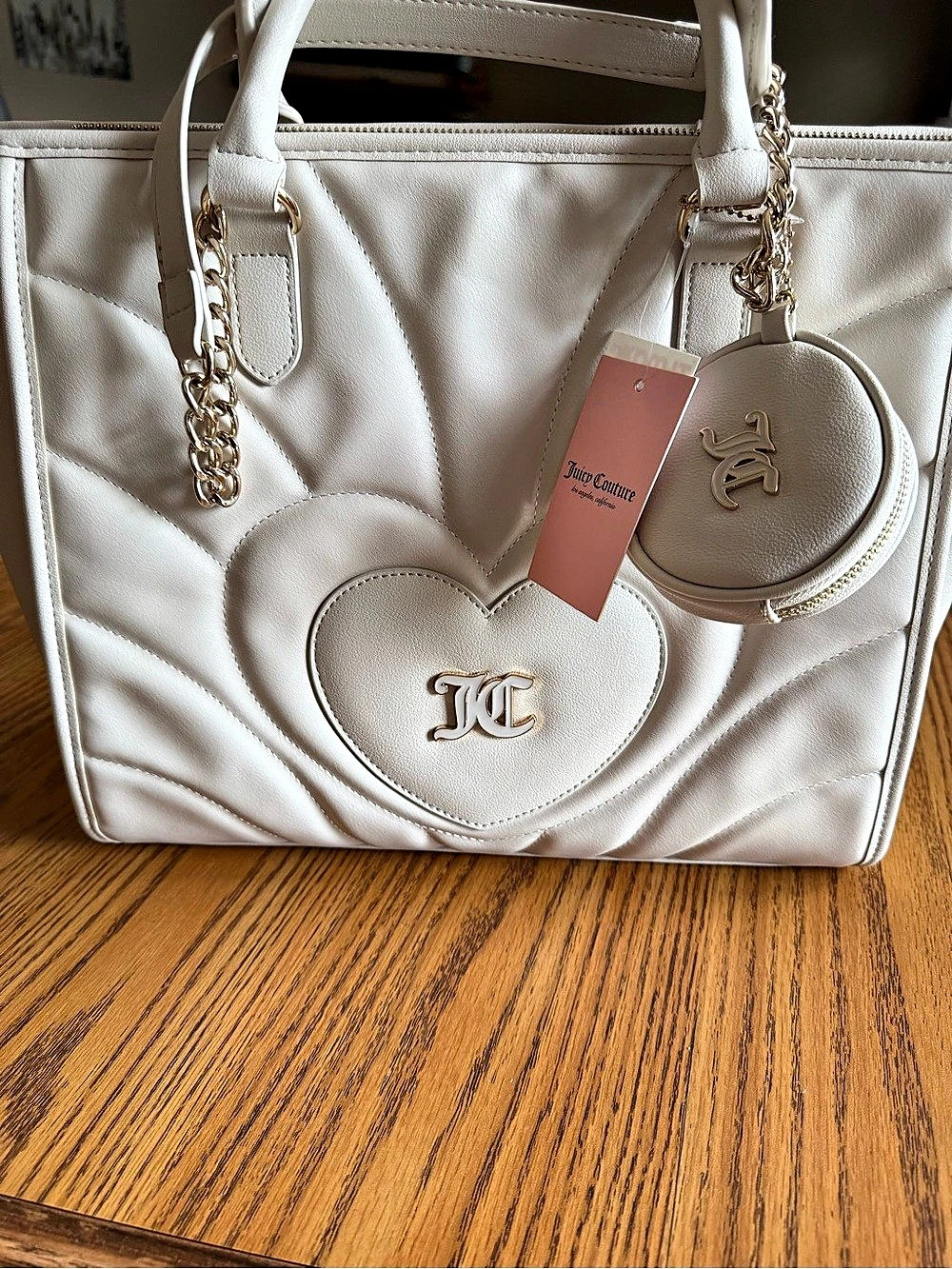 Juicy Couture Heart Quilted Tote with Pouch White NWT